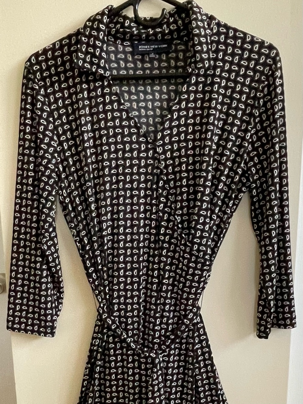 NWOT Jones New York Black and White Paisley V-Neck Wrap Dress  Sz  Small